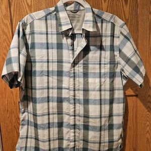 Eddie Bauer Blue Plaid Classic Fit SS Button Down Shirt